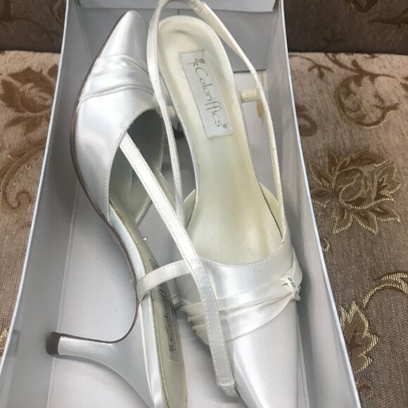 Dye-Able White Bling Rhinestone Satin Slingback D'Orsay, Formal Pump Wedding - Picture 2 of 16